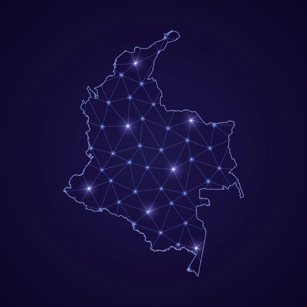 Digital network map of Colombia. Abstract connect line and dot vector