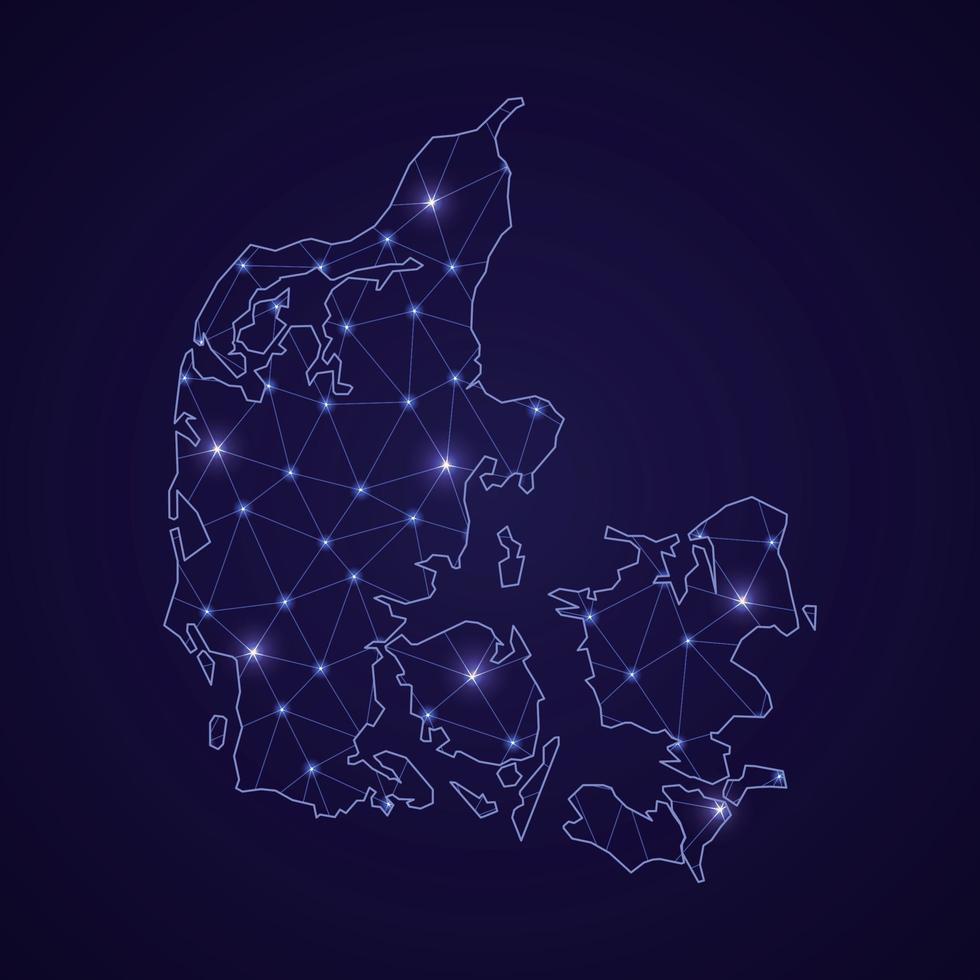 Digital network map of Denmark. Abstract connect line and dot vector