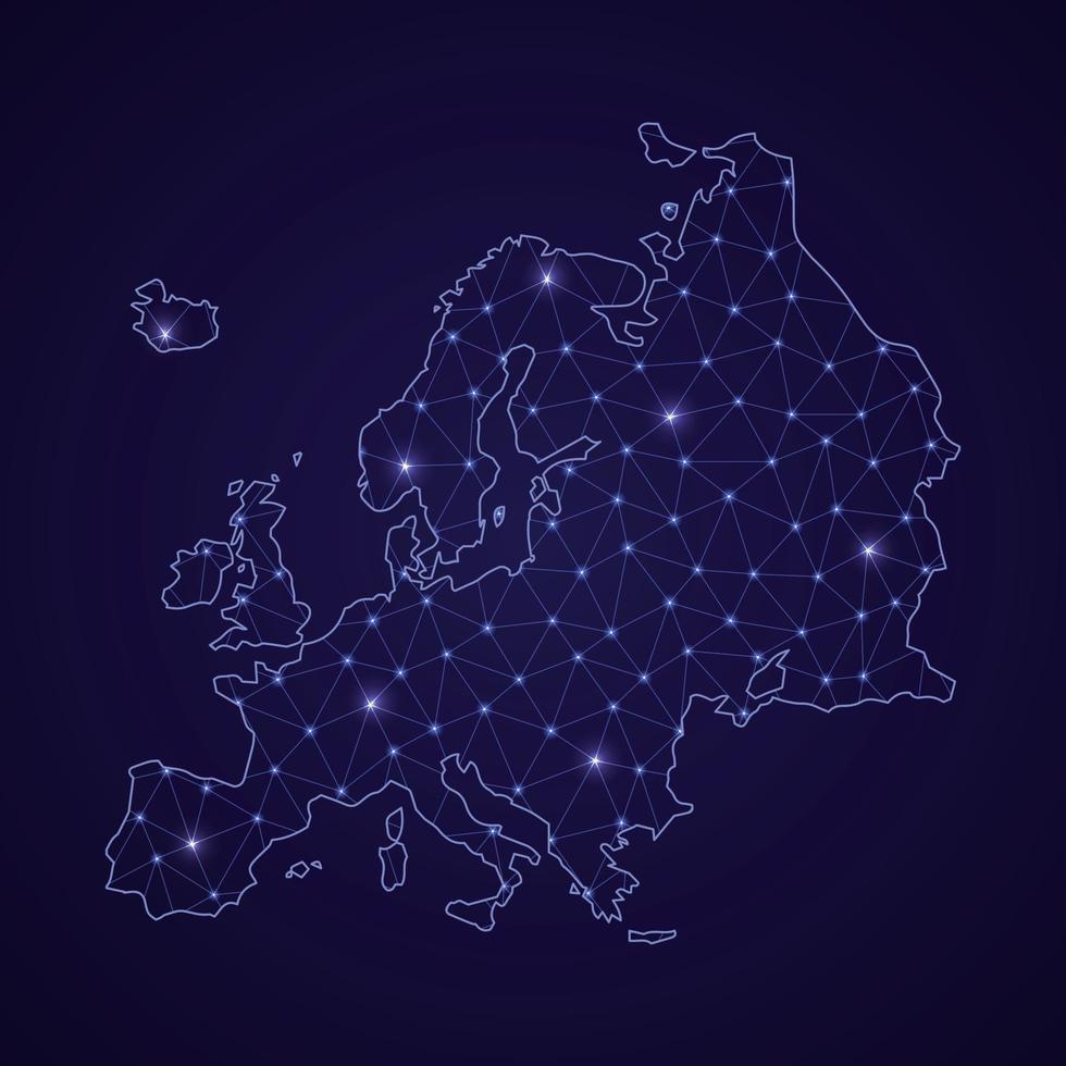 Digital network map of Europe. Abstract connect line and dot vector