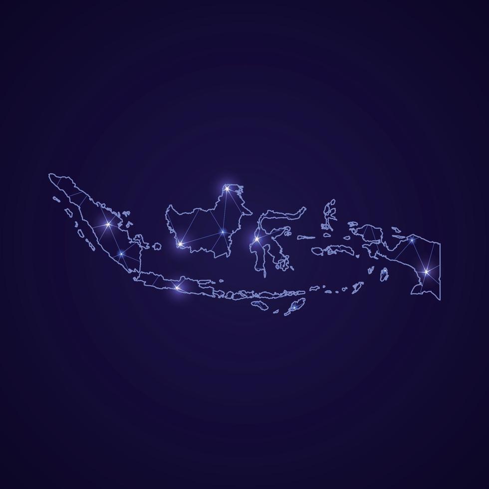 mapa de red digital de indonesia. punto y línea de conexión abstracta vector