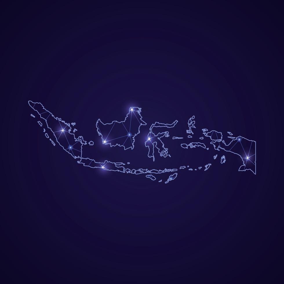 Digital network map of Indonesia. Abstract connect line and dot vector