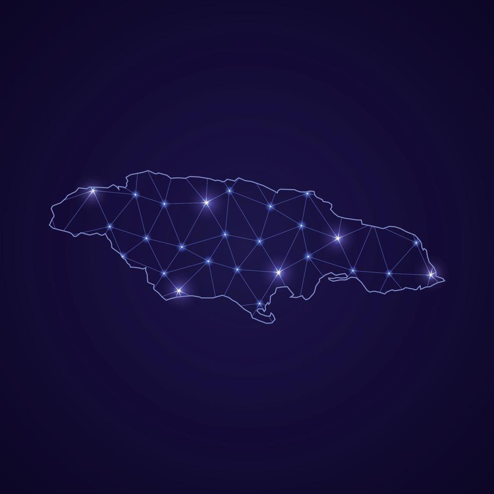 Digital network map of Jamaica. Abstract connect line and dot vector