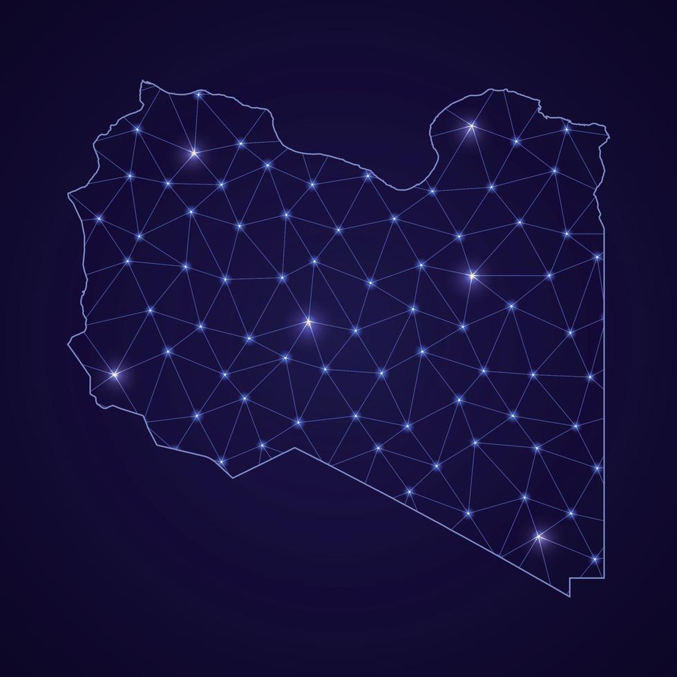 mapa de red digital de libia. punto y línea de conexión abstracta vector
