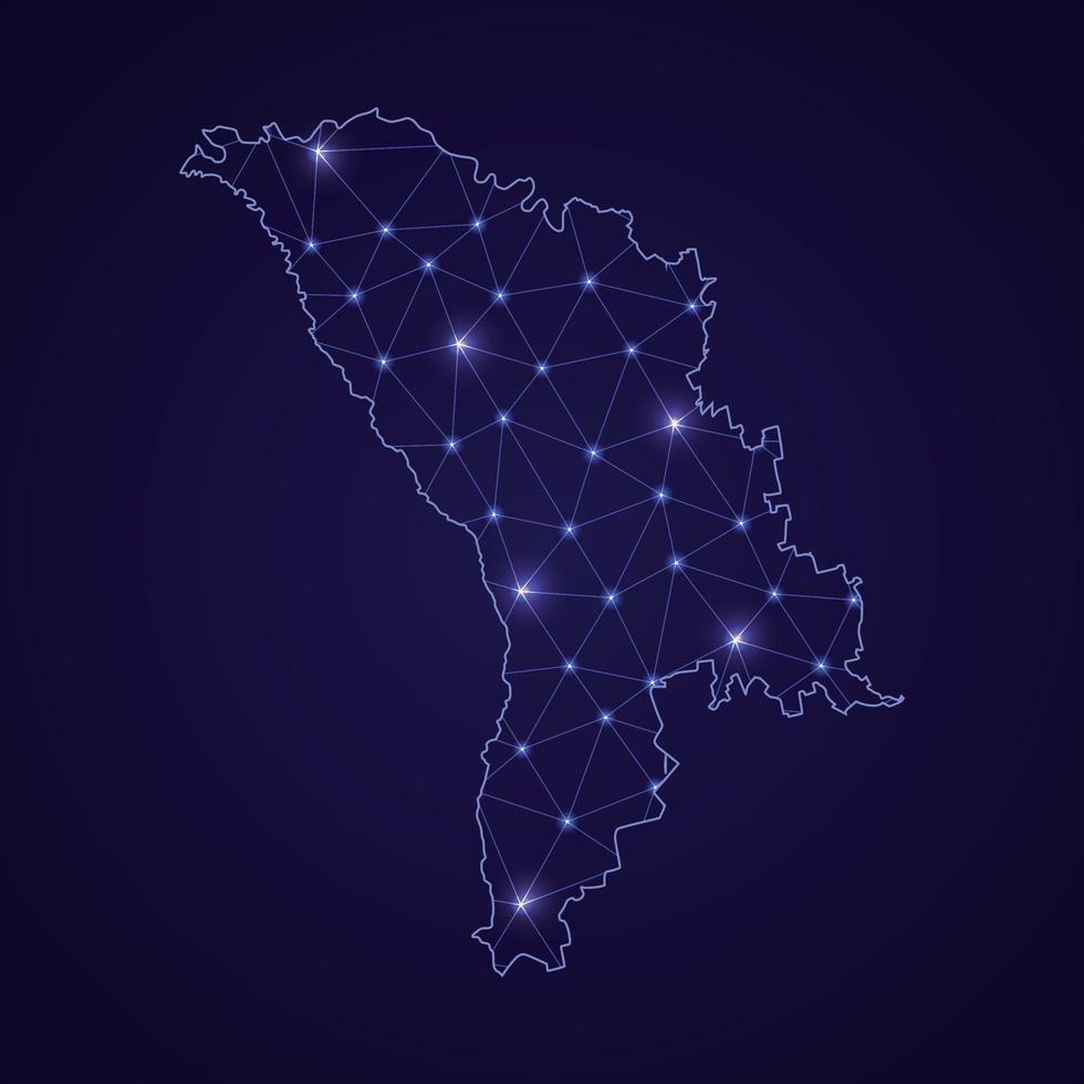 Digital network map of Moldova. Abstract connect line and dot vector