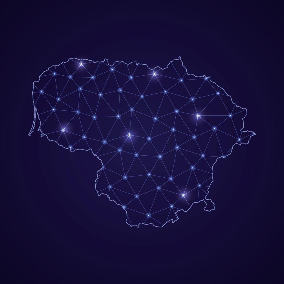 Digital network map of Lithuania. Abstract connect line and dot vector