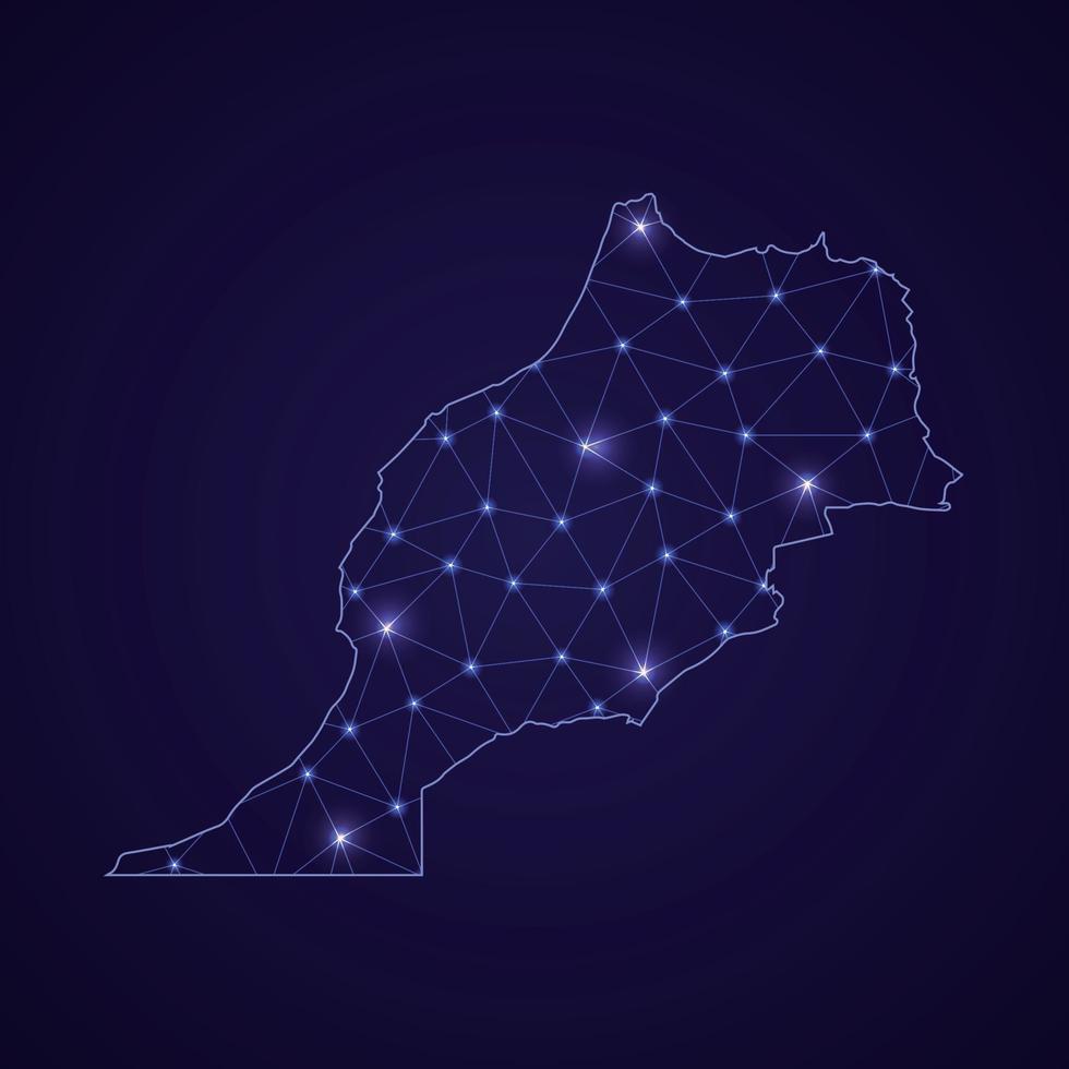 mapa de red digital de marruecos. punto y línea de conexión abstracta vector