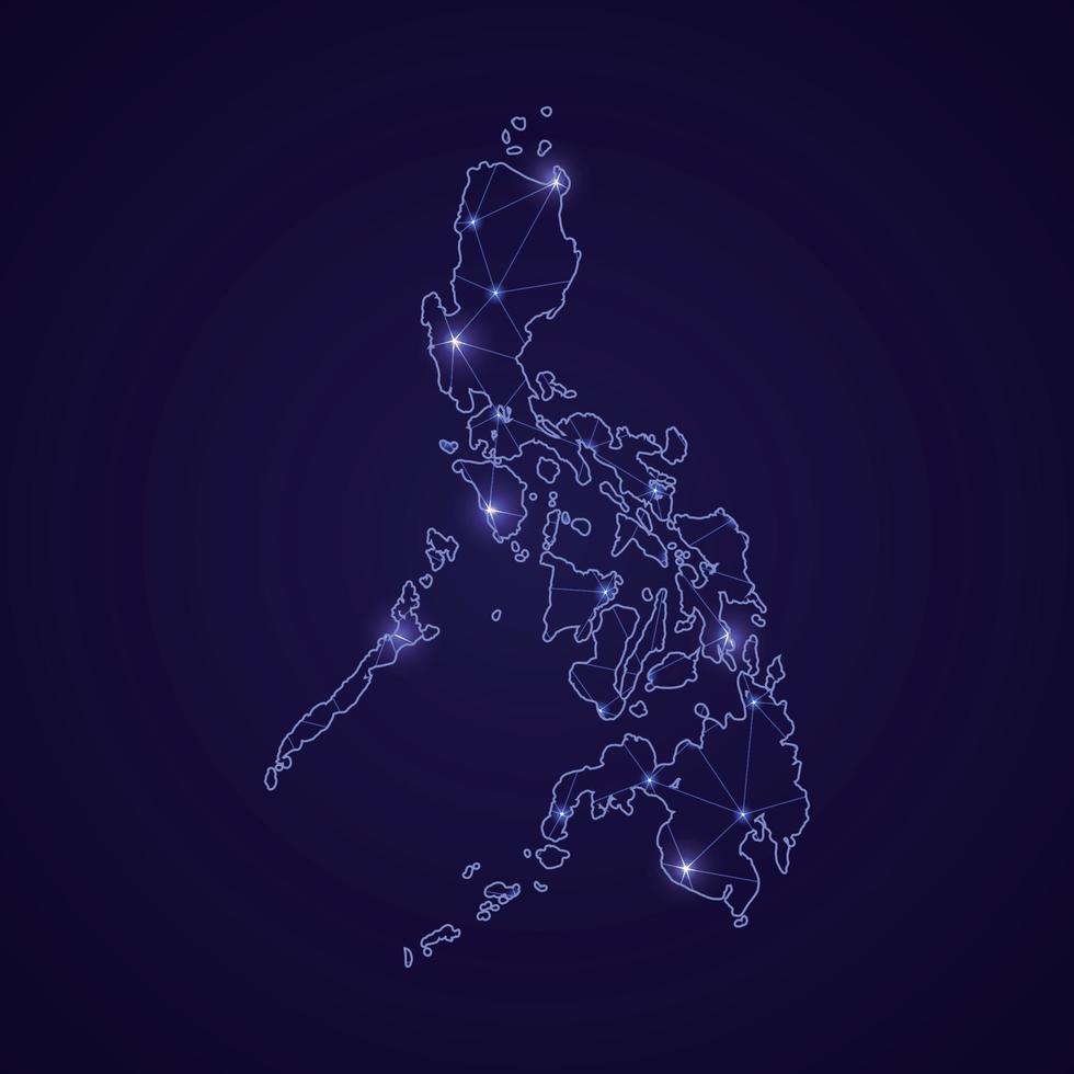 mapa de red digital de filipinas. línea de conexión abstracta y hacer vector