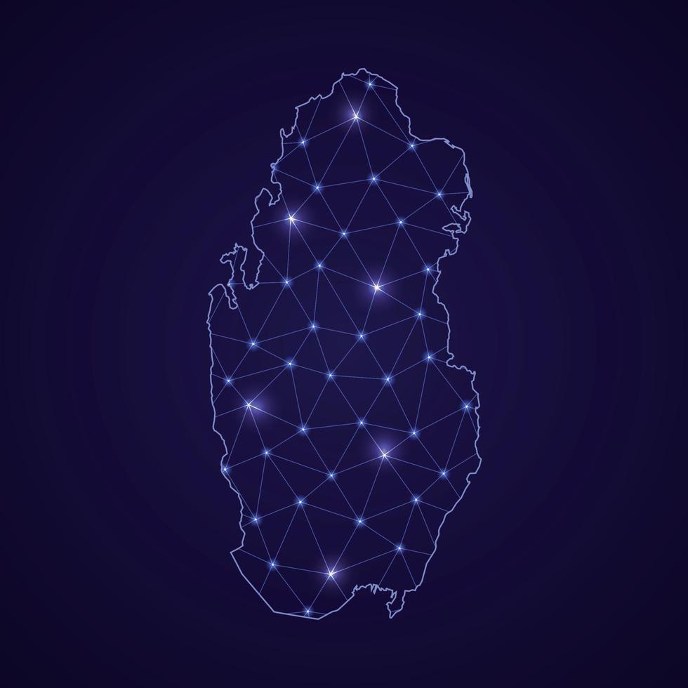 Digital network map of Qatar. Abstract connect line and dot vector