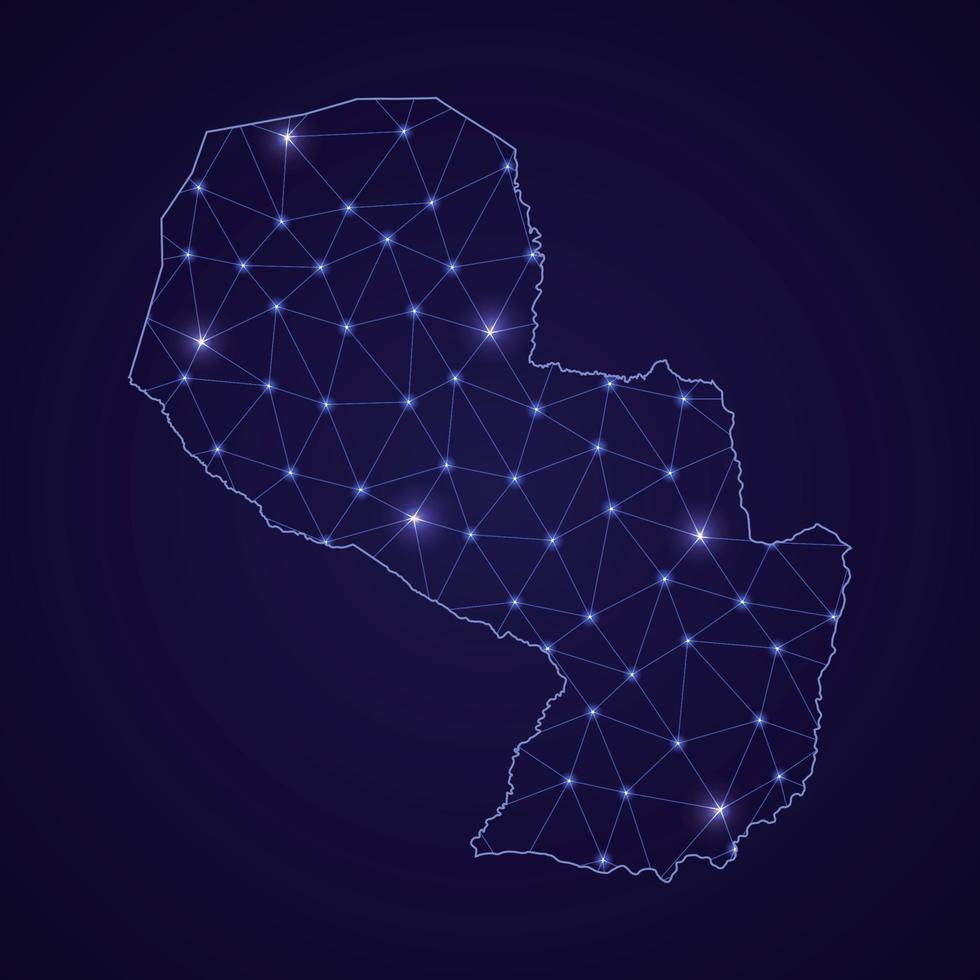 Digital network map of Paraguay. Abstract connect line and dot vector