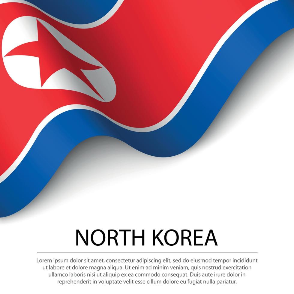 ondeando la bandera de corea del norte sobre fondo blanco. pancarta o cinta vector