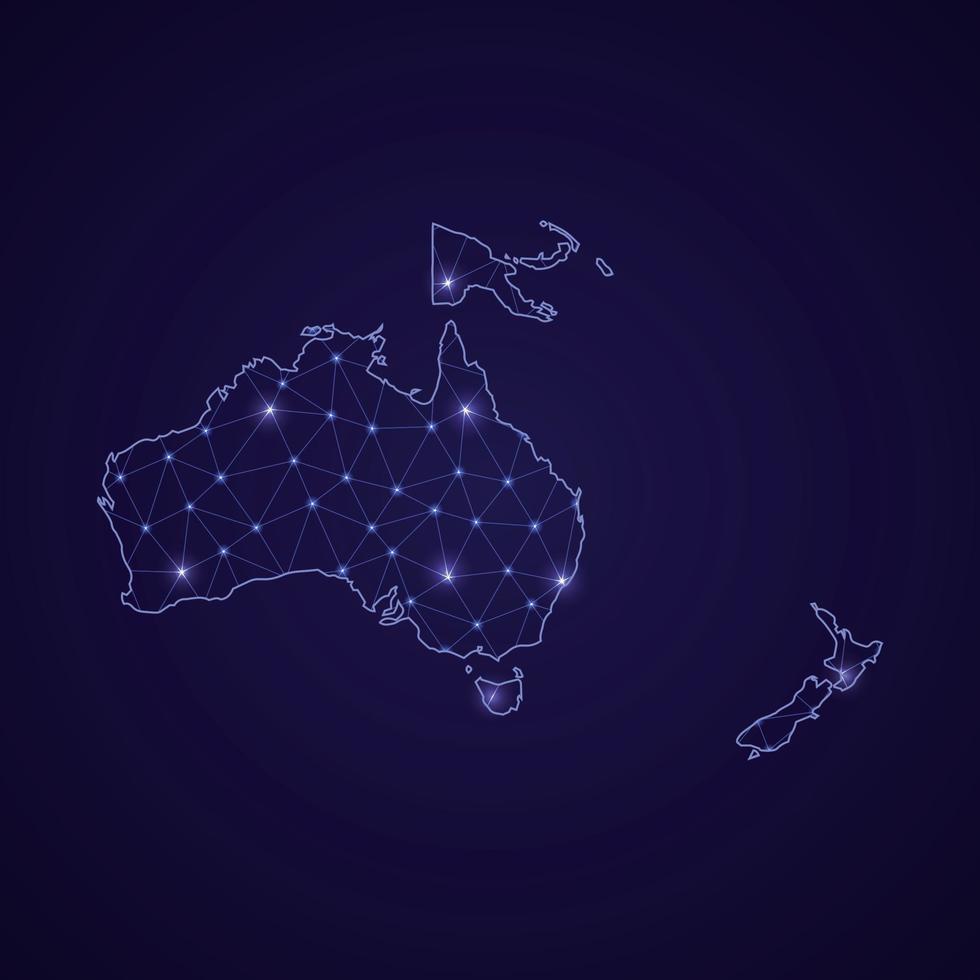 Digital network map of Oceania. Abstract connect line and dot vector