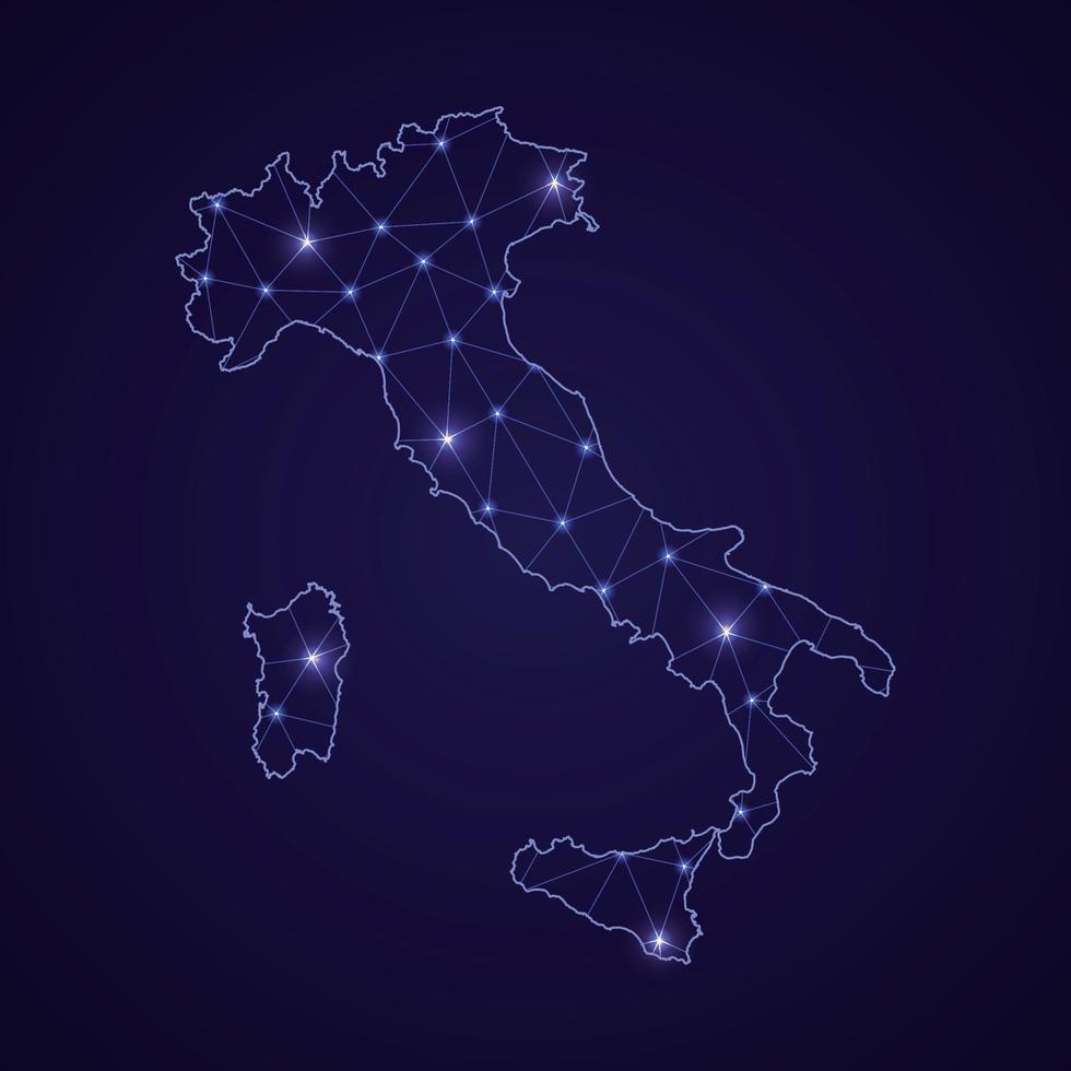 Digital network map of Italy. Abstract connect line and dot vector