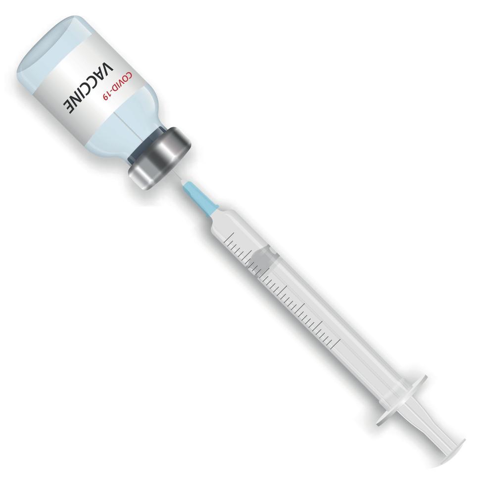 3d realistic Syringe with needle and vaccination vial, Vaccine i for your design vector