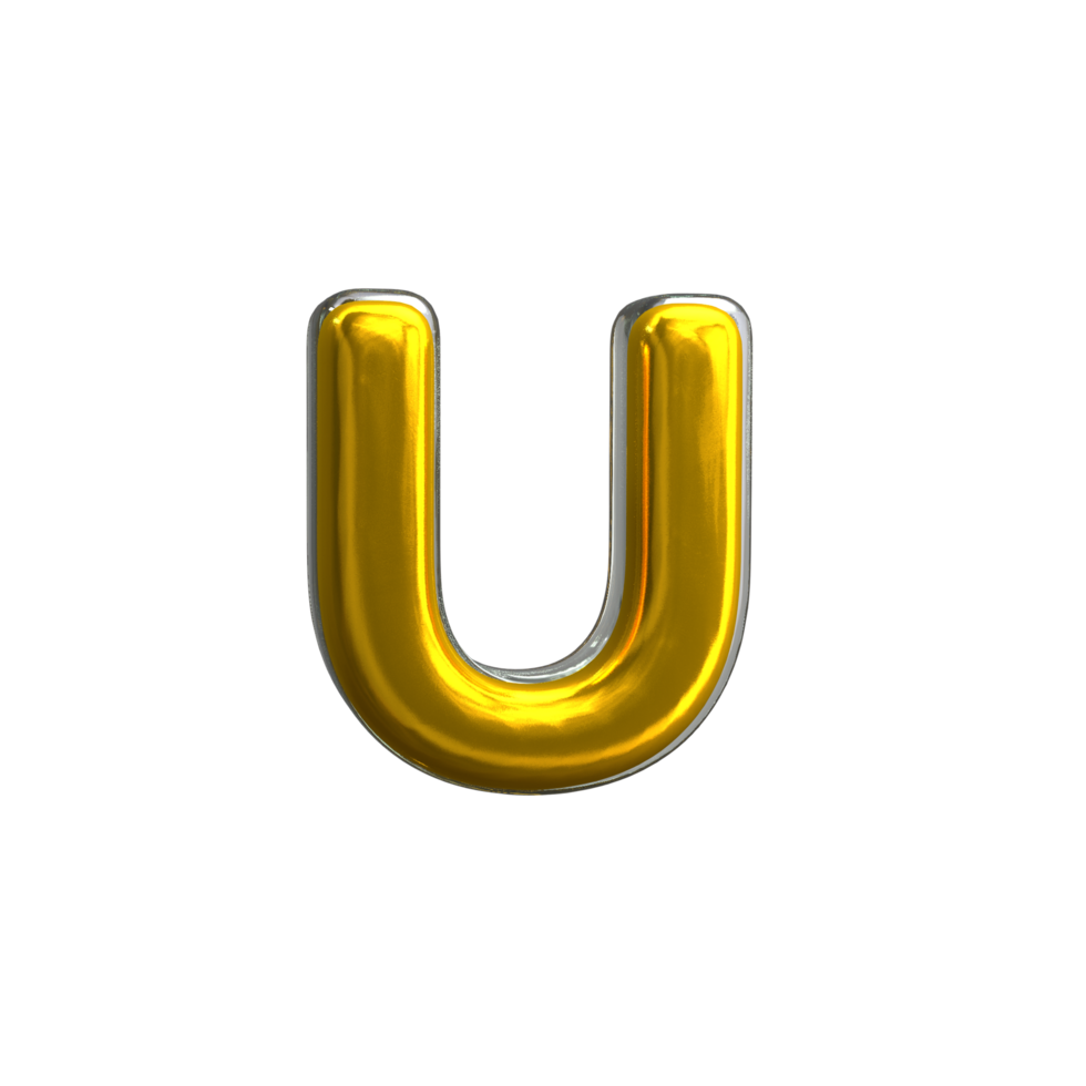 Mental Yellow Letter U 3D Render png