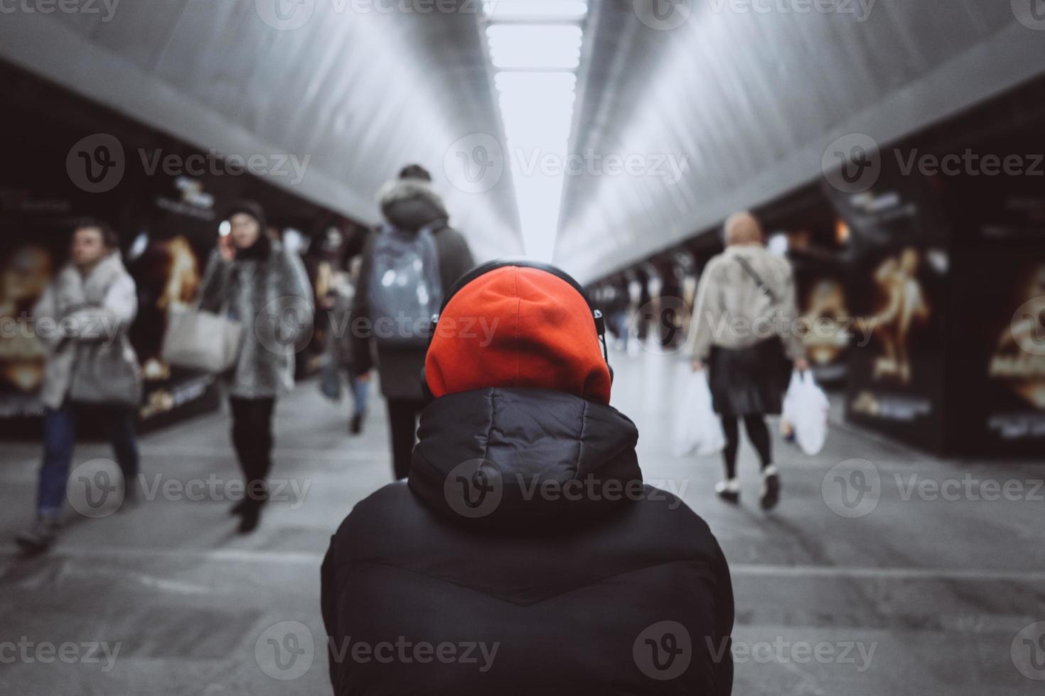 Man from the back in the subway. People in metro photo