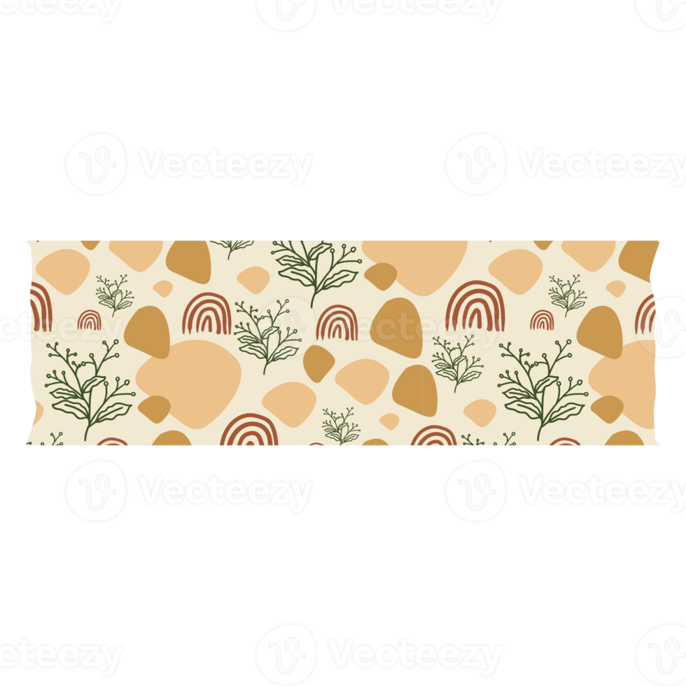 Boho Blob Shape and Floral Pattern Washi Tape png