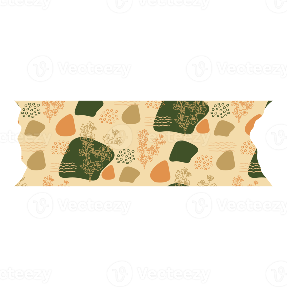 Boho Blob Shape and Floral Pattern Washi Tape png