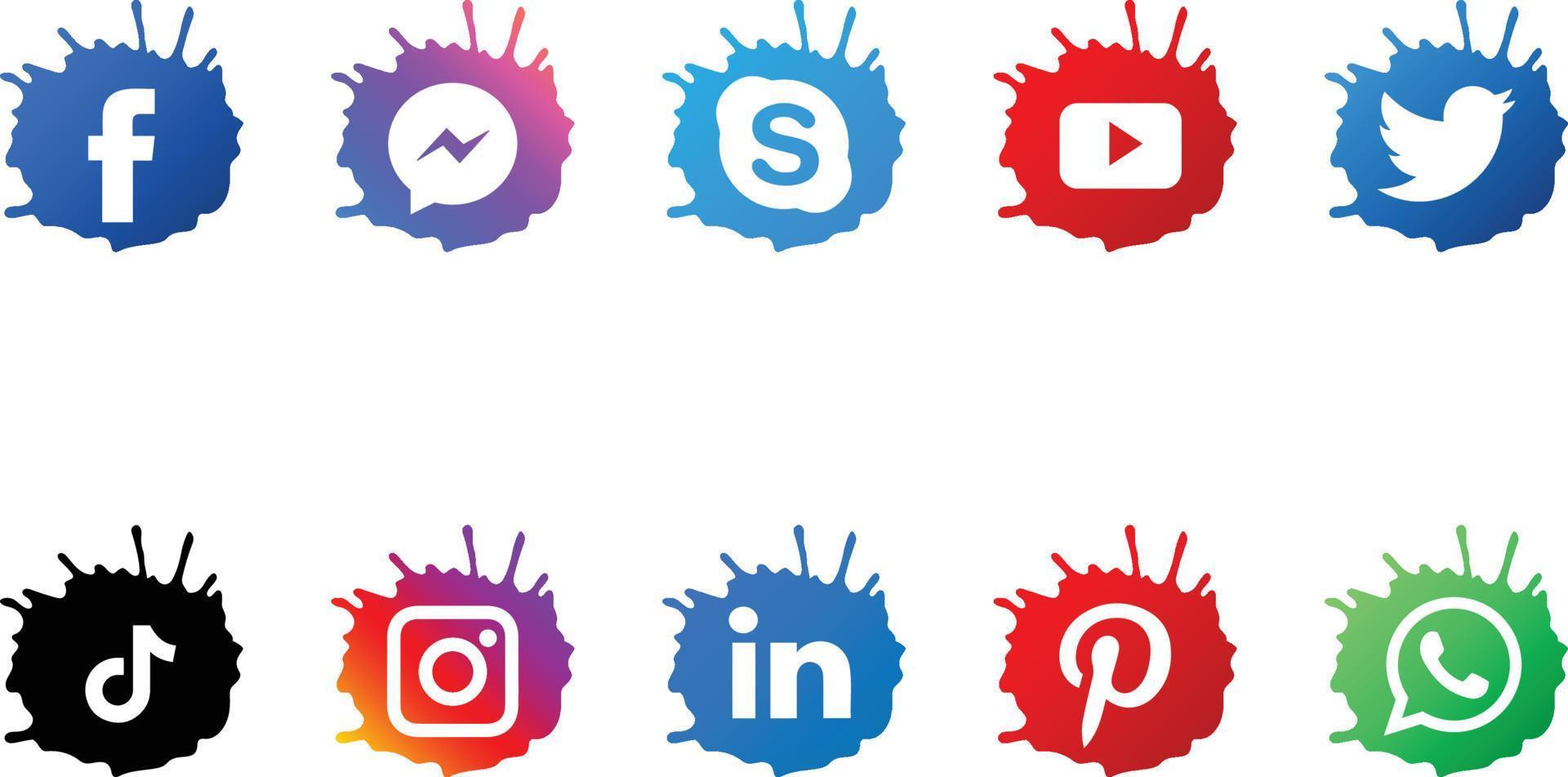 logotipos de redes sociales en salpicaduras de pintura vector