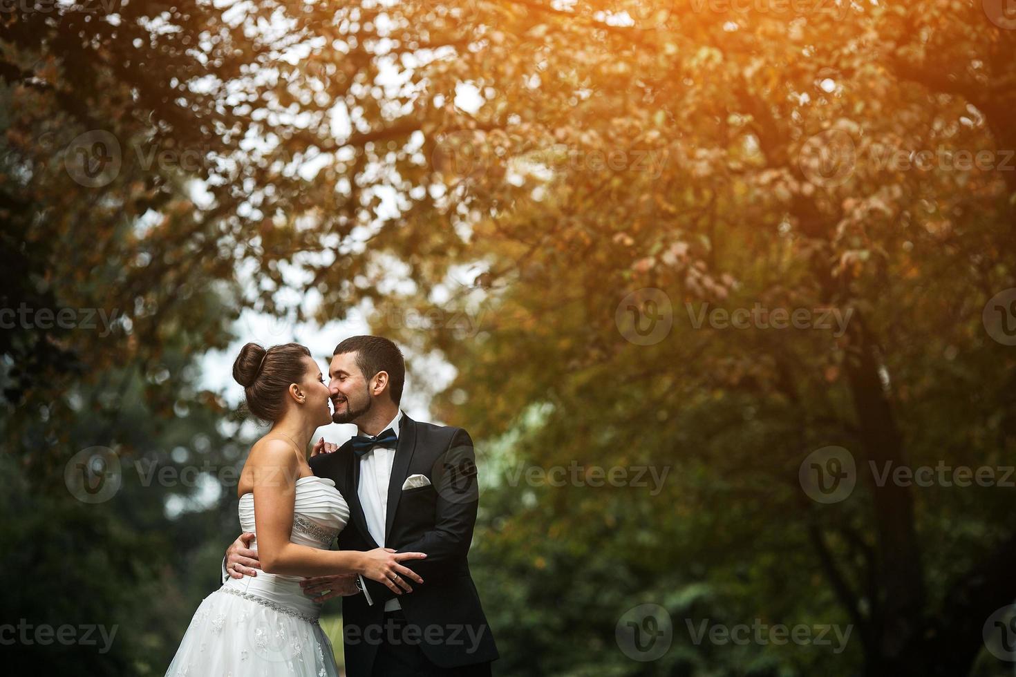 hermosa pareja de novios posando foto