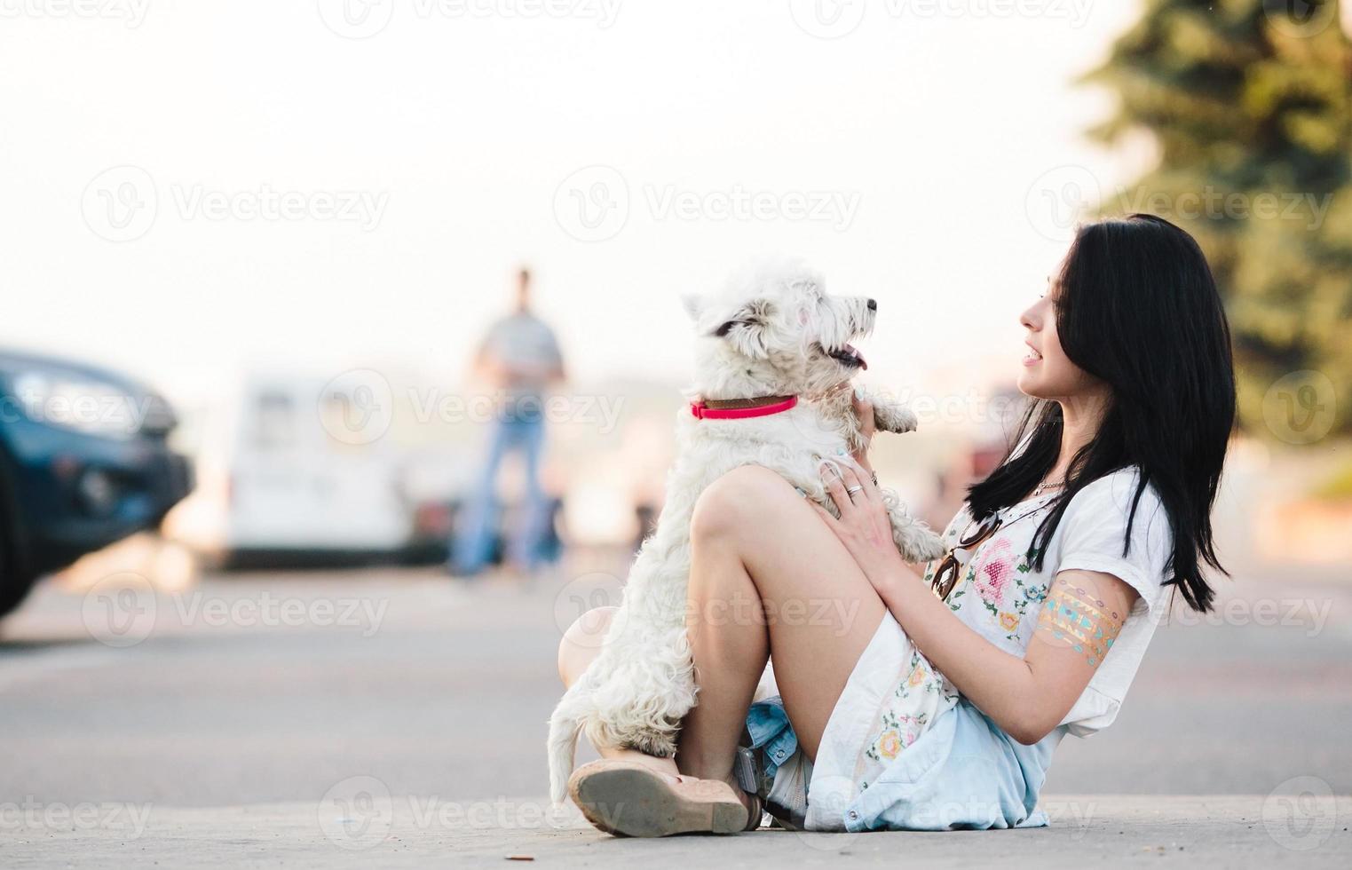 girl with her dog photo