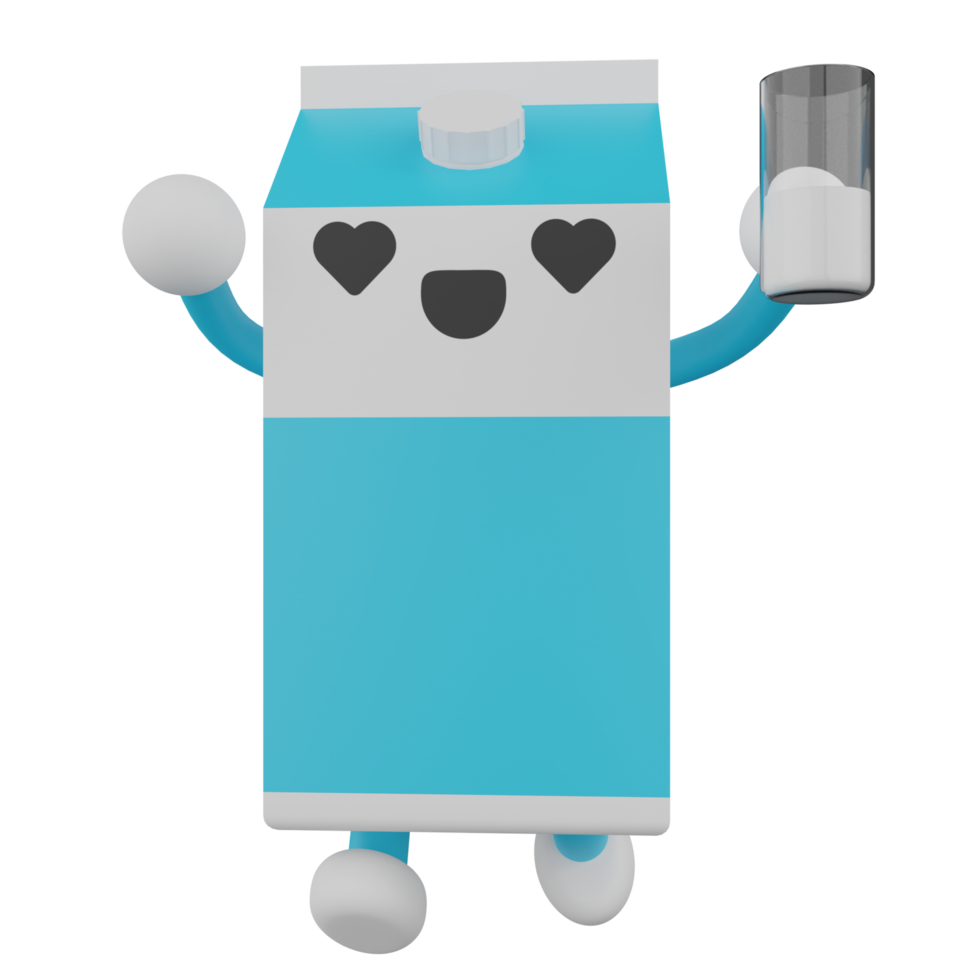 3D Isolated Blue And White Milk Box Cartoon Character png