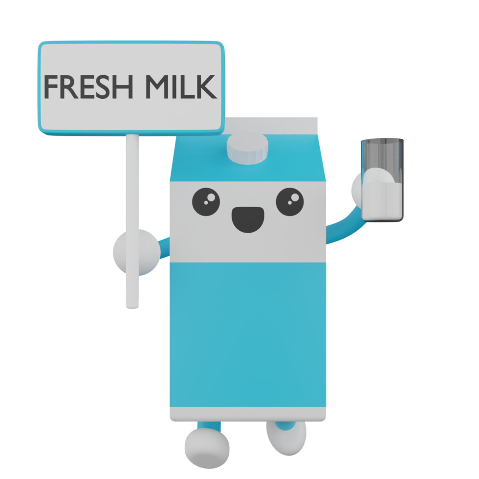 3D Isolated Blue And White Milk Box Cartoon Character png