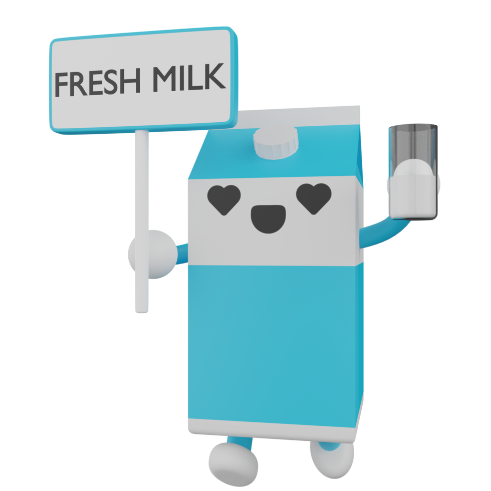 3D Isolated Blue And White Milk Box Cartoon Character png