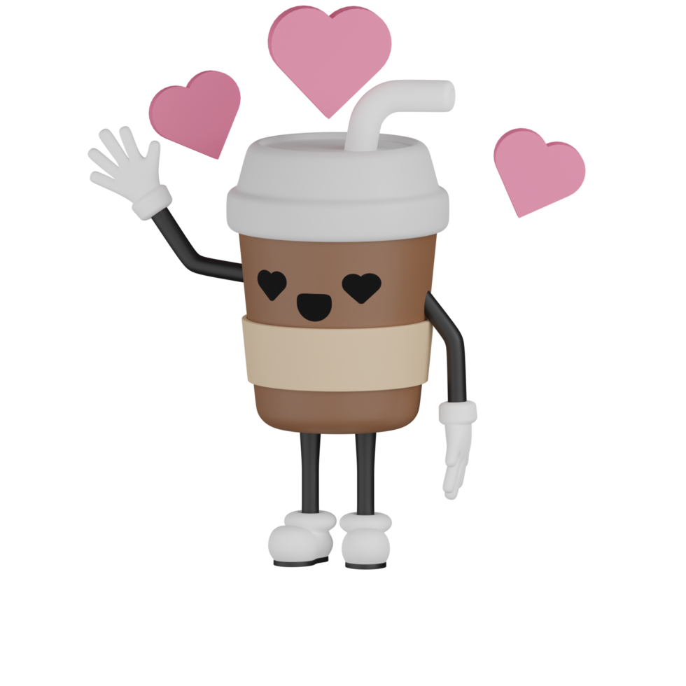 3d geïsoleerd schattig koffie kop tekenfilm karakter png