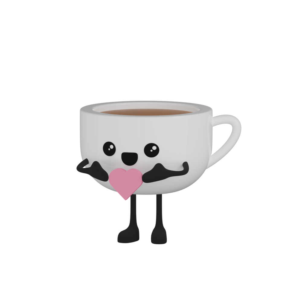 3d isolato carino caffè tazza cartone animato personaggio png