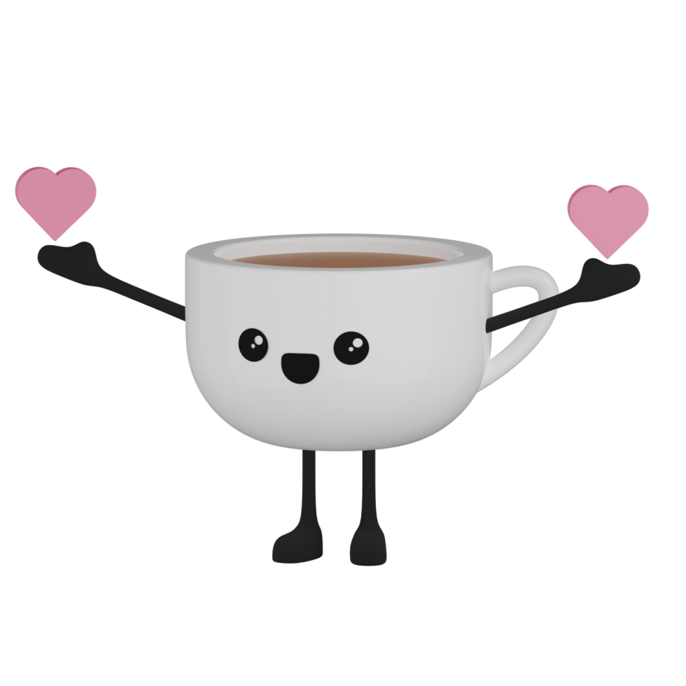 3d isolato carino caffè tazza cartone animato personaggio png