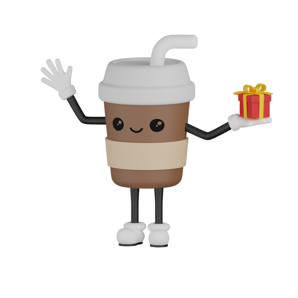 3D Isolated Cute Coffee Cup Cartoon Character png