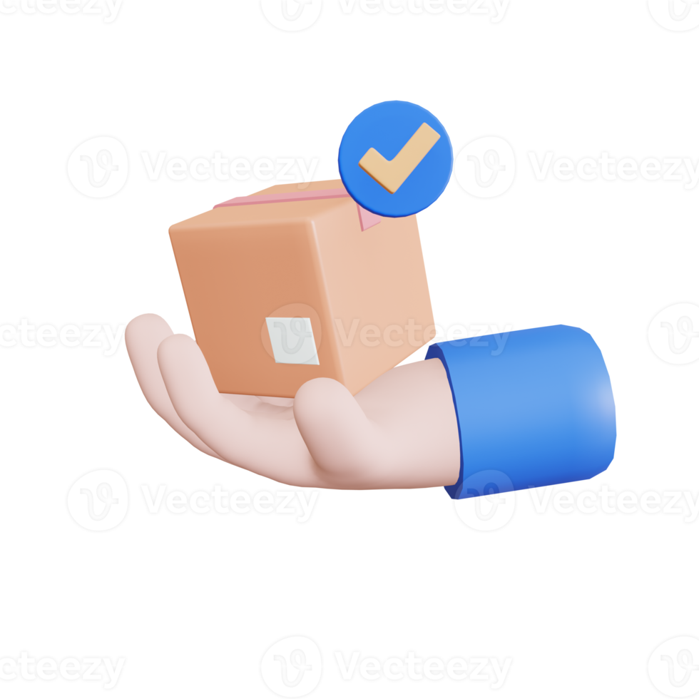 3D. Cartoon hand Close-up of a hand-holding cardboard box. Fast delivery concept png