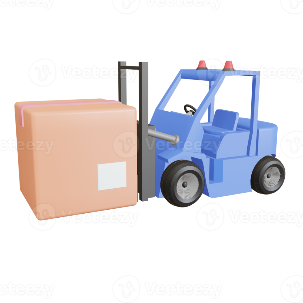 3D forklift icon illustration, illustrating a forklift transporting boxes in a warehouse png