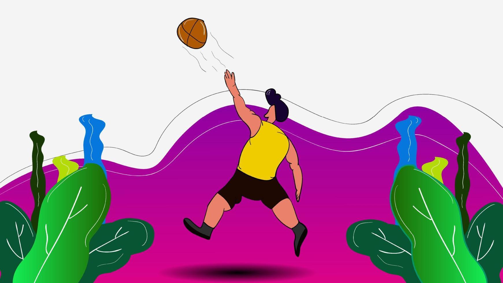 ilustración de fondo plano jugando baloncesto, fondo abstracto, adecuado para páginas de inicio, promociones, carteles, pancartas y otros vector