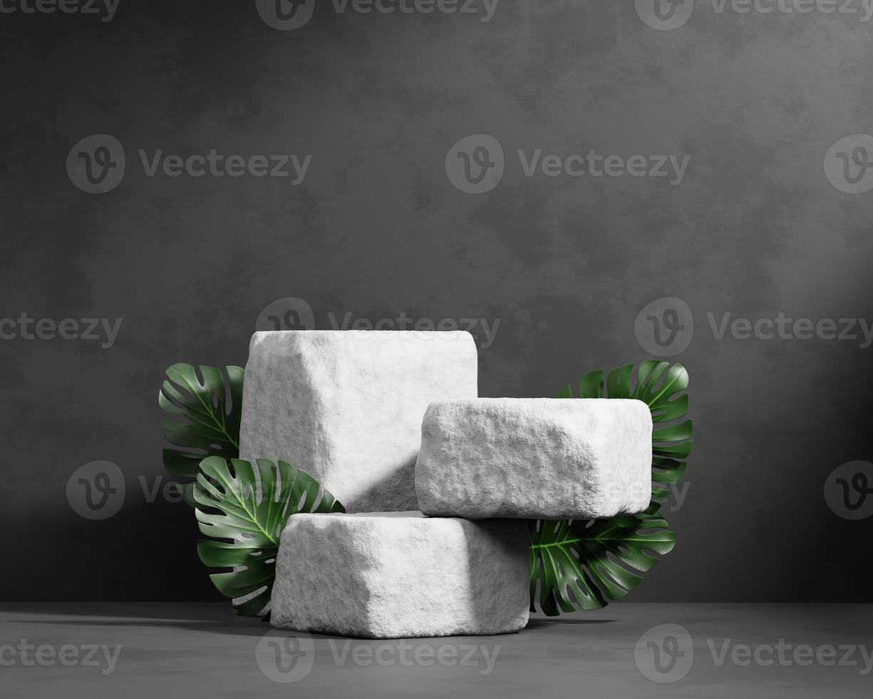 3D rendering platform podium with monstera plant product presentation background photo