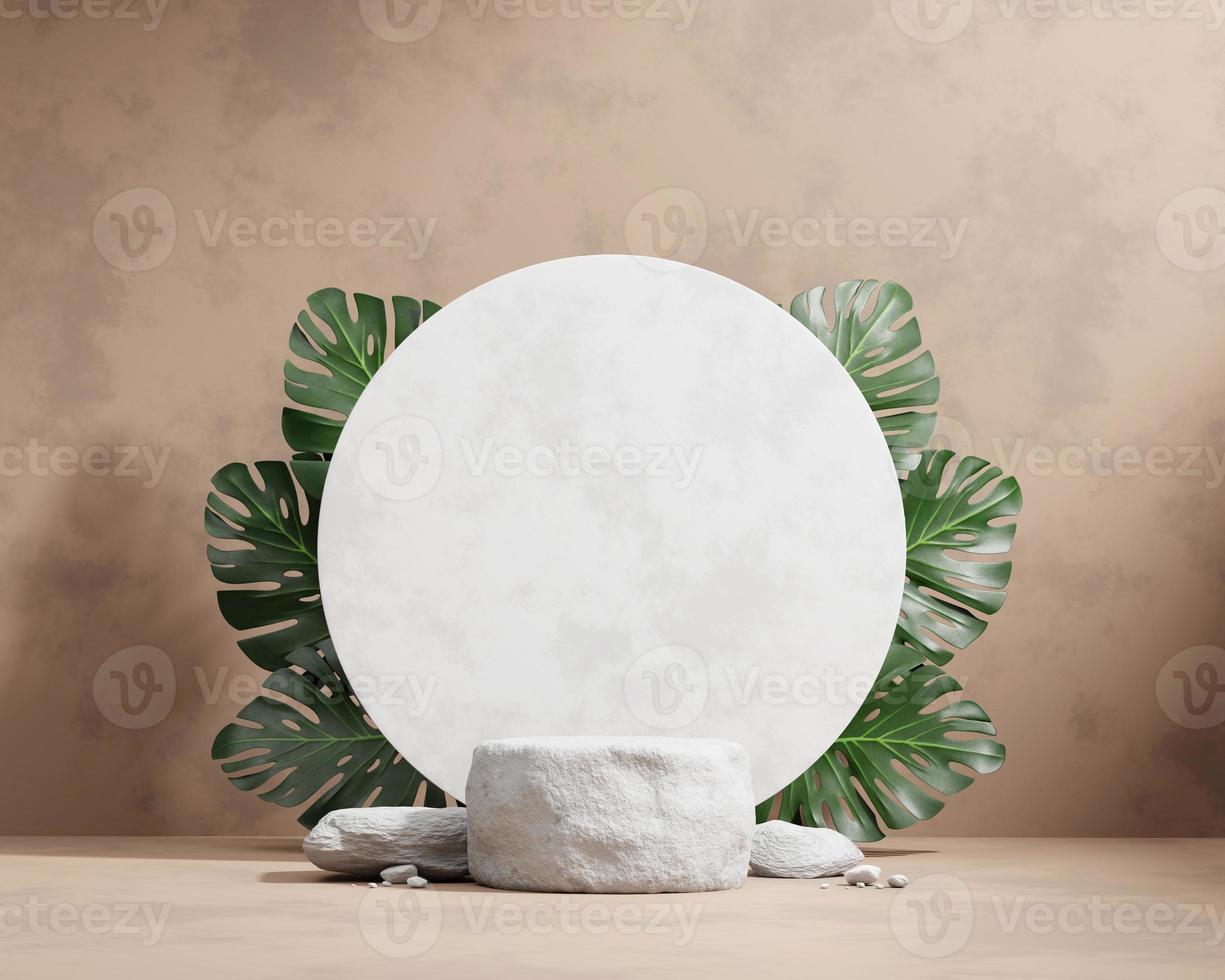 3D rendering platform podium with monstera plant product presentation background photo