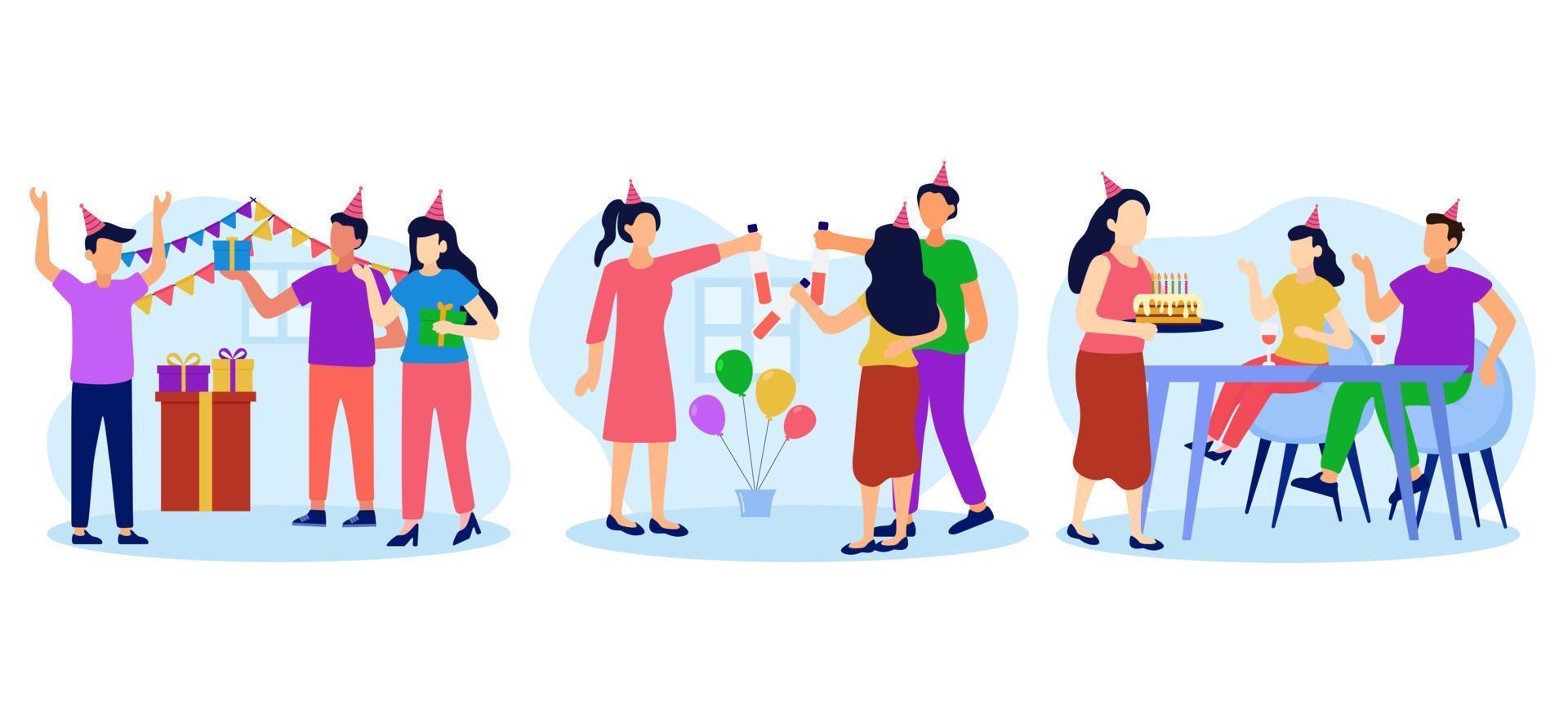 diseño de paquete plano de escena de fiesta de cumpleaños vector