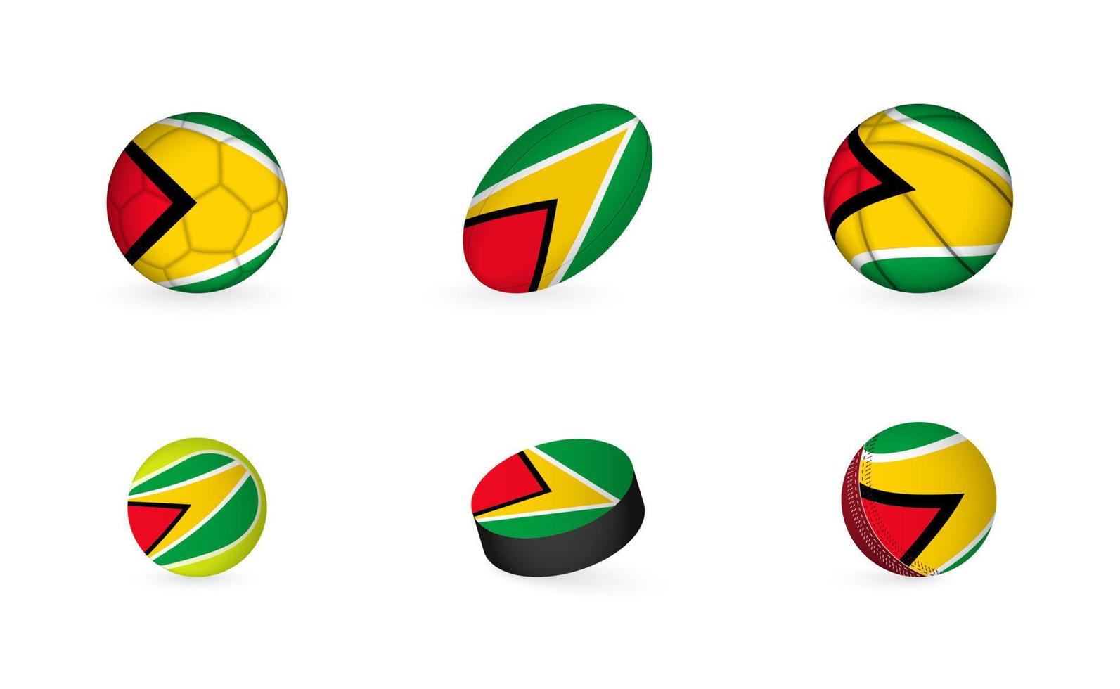 Sports equipment with flag of Guyana. Sports icon set. vector