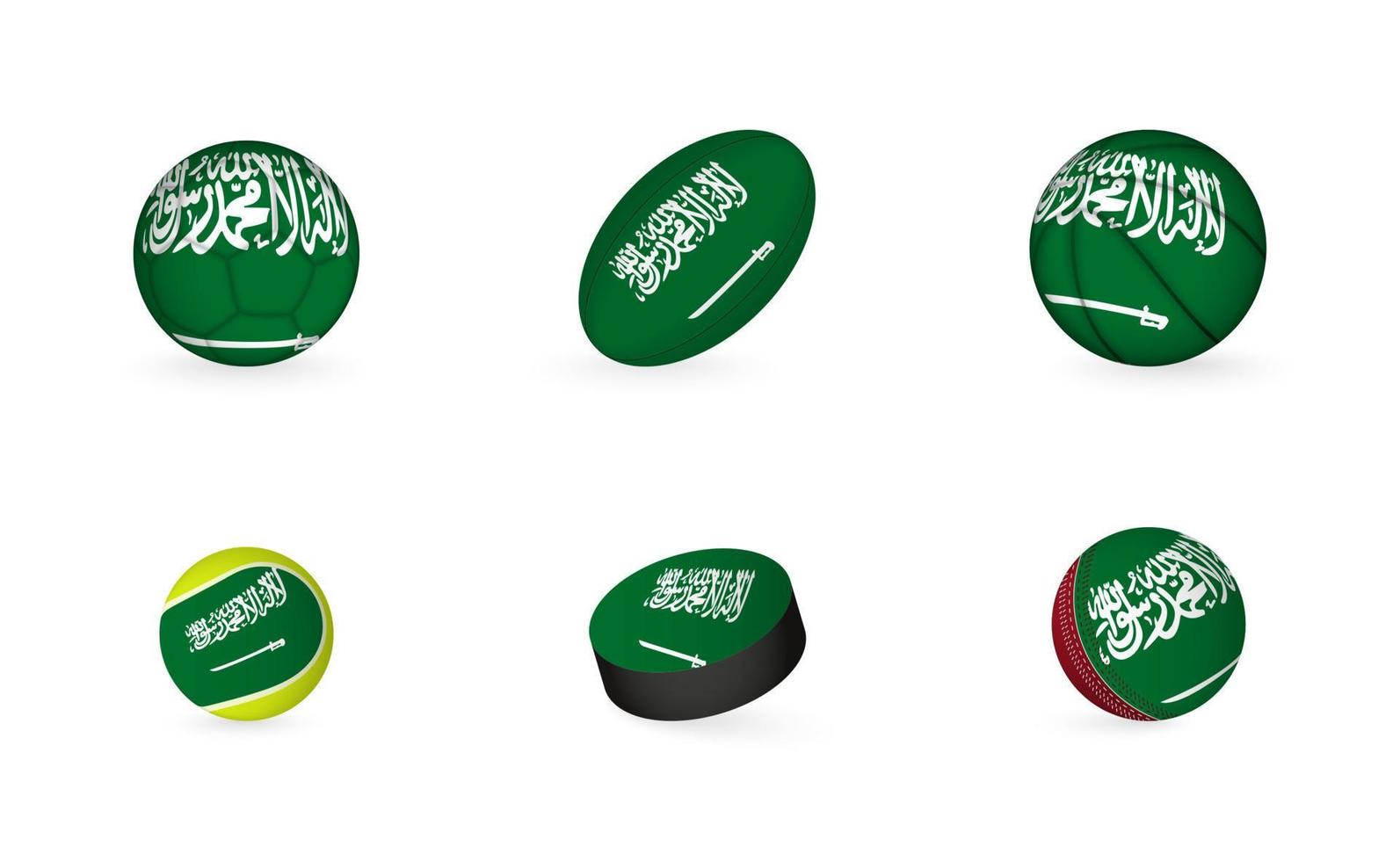 Sports equipment with flag of Saudi Arabia. Sports icon set. vector