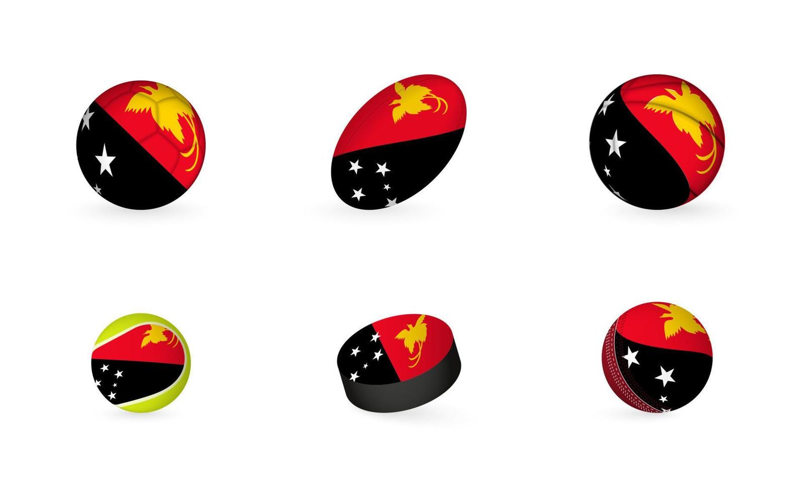 Sports equipment with flag of Papua New Guinea. Sports icon set. vector