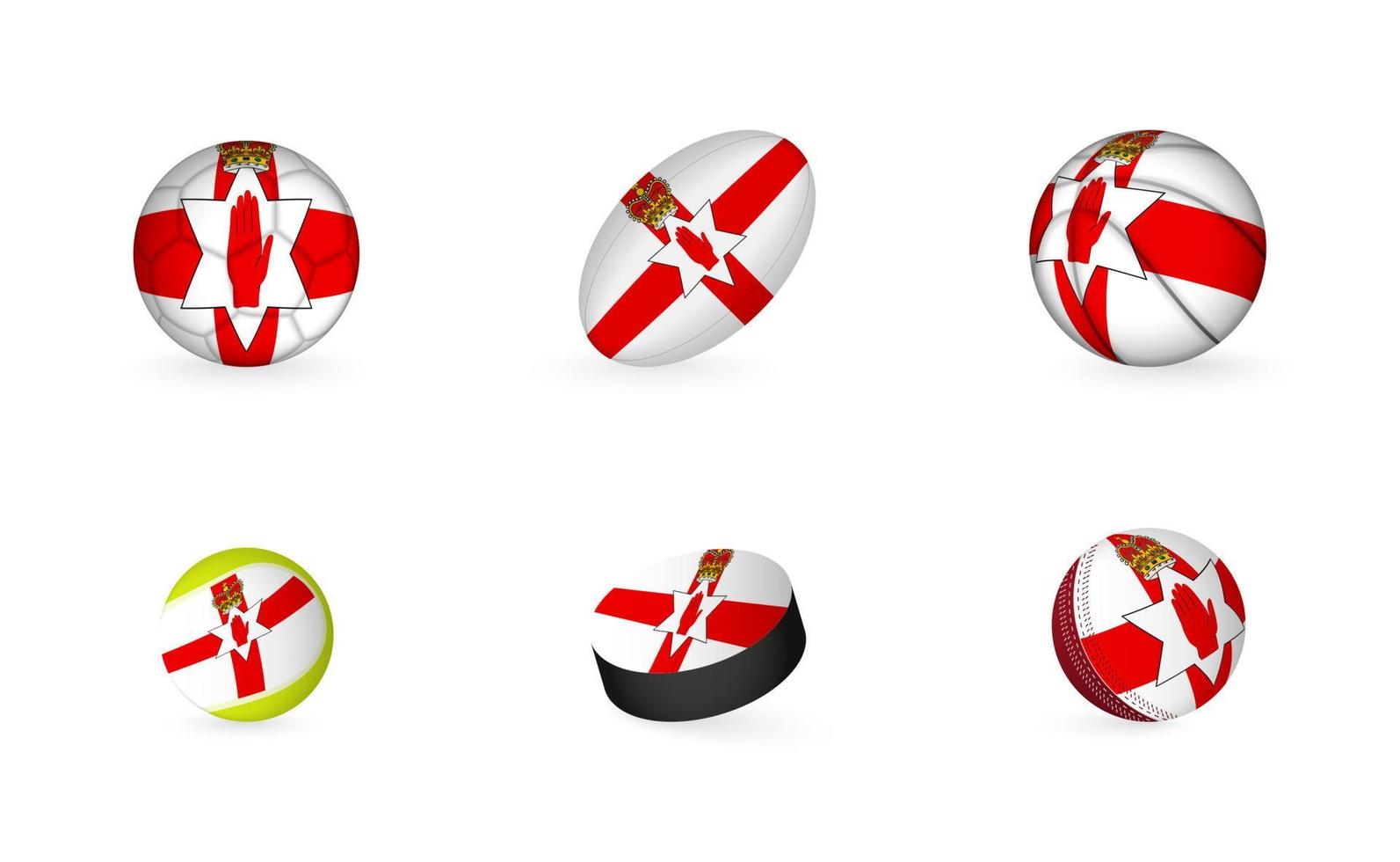 Sports equipment with flag of Northern Ireland. Sports icon set. vector