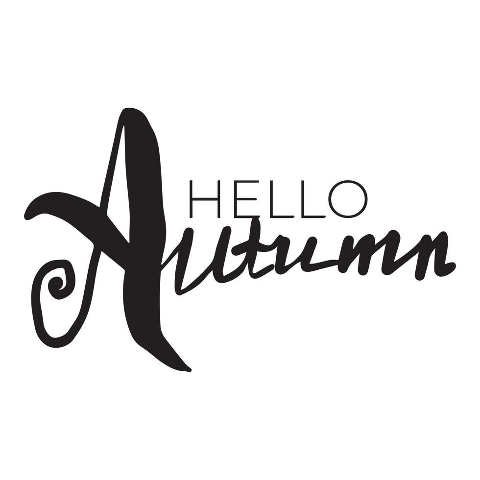 Hello autumn hand lettering phrase on orange watercolor maple leaf background vector