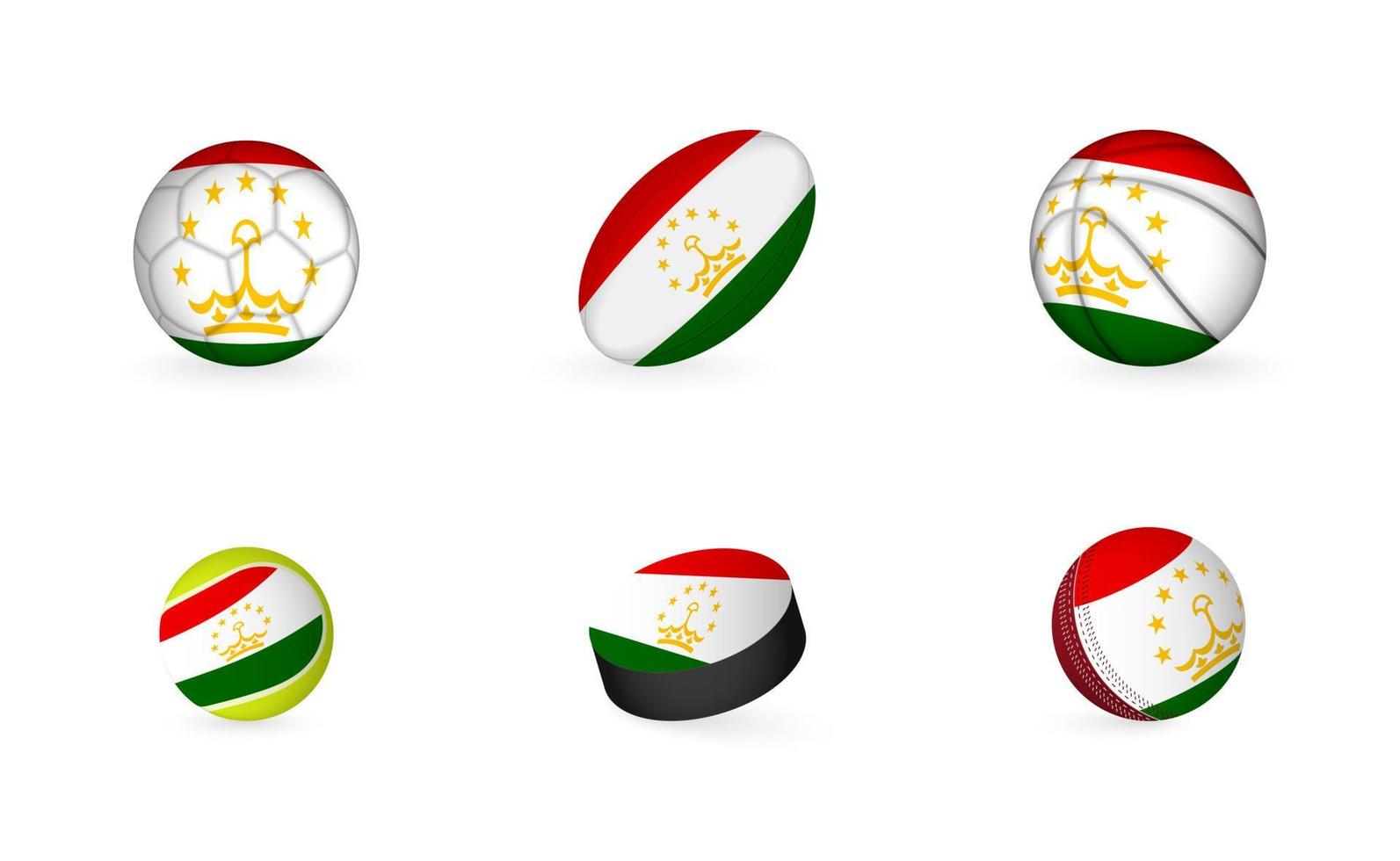 Sports equipment with flag of Tajikistan. Sports icon set. vector
