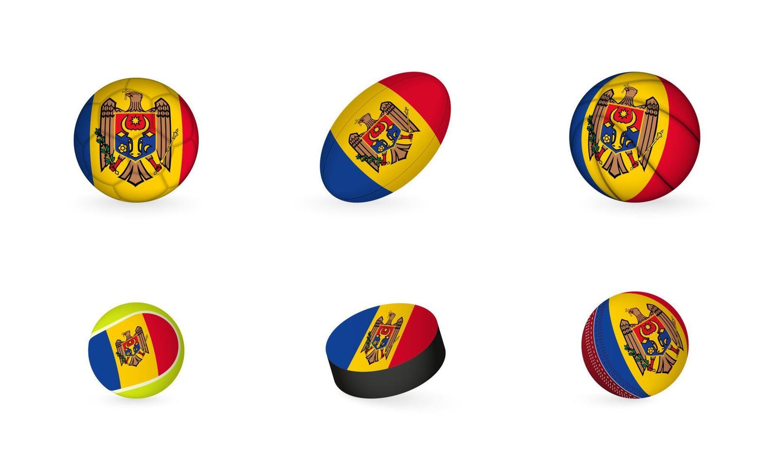 Sports equipment with flag of Moldova. Sports icon set. vector
