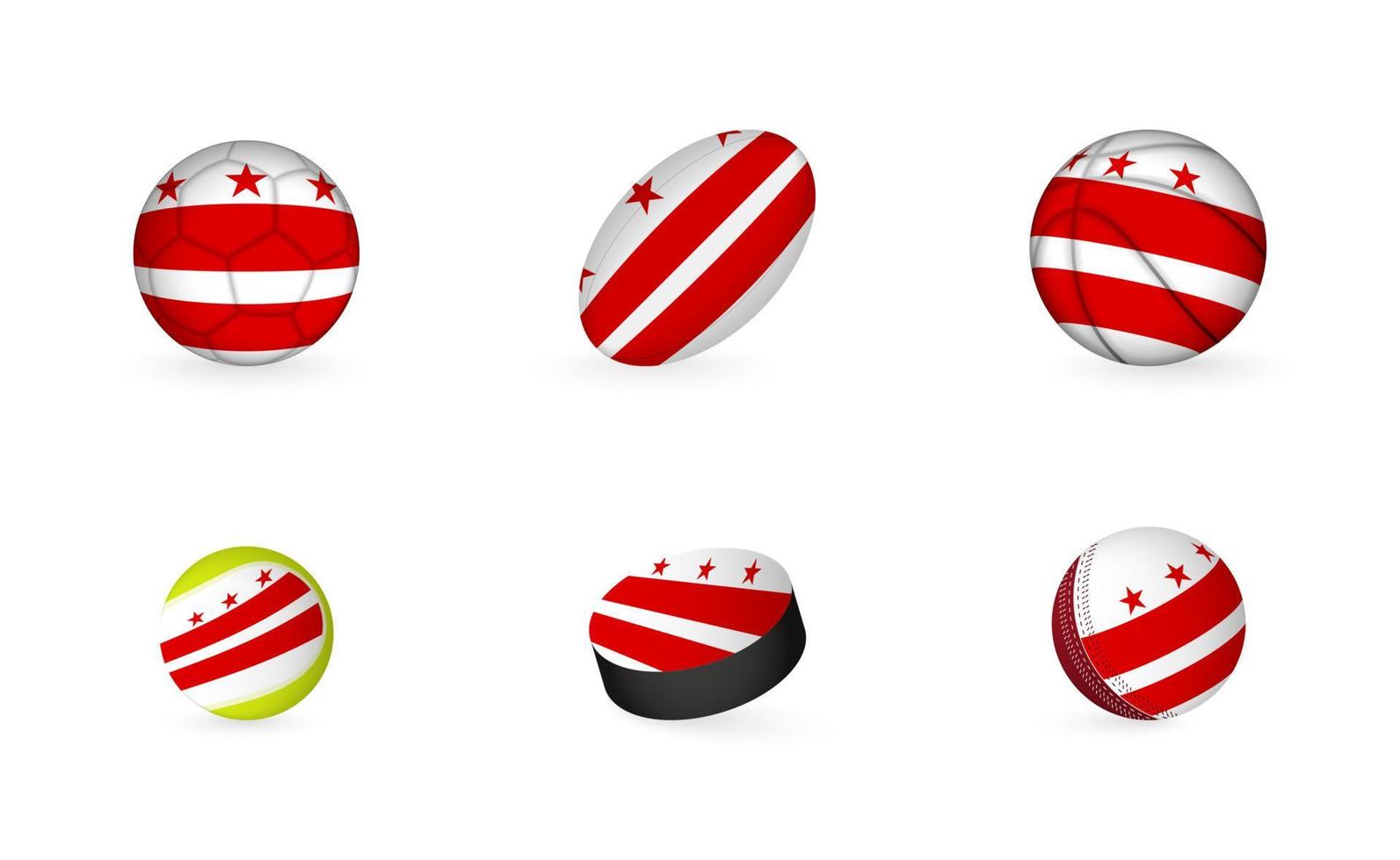 Sports equipment with flag of District of Columbia. Sports icon set. vector