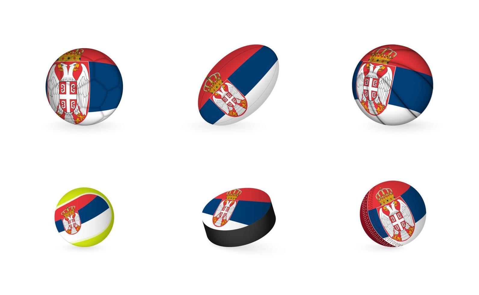 equipamiento deportivo con bandera de serbia. conjunto de iconos de deportes. vector