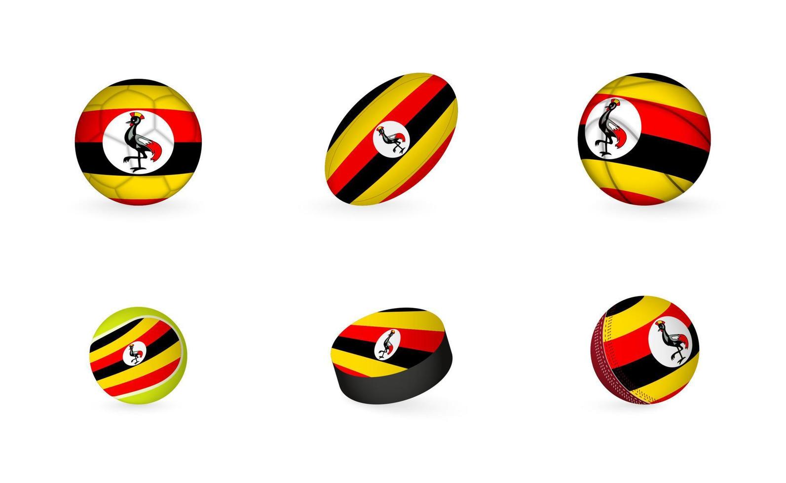 Sports equipment with flag of Uganda. Sports icon set. vector