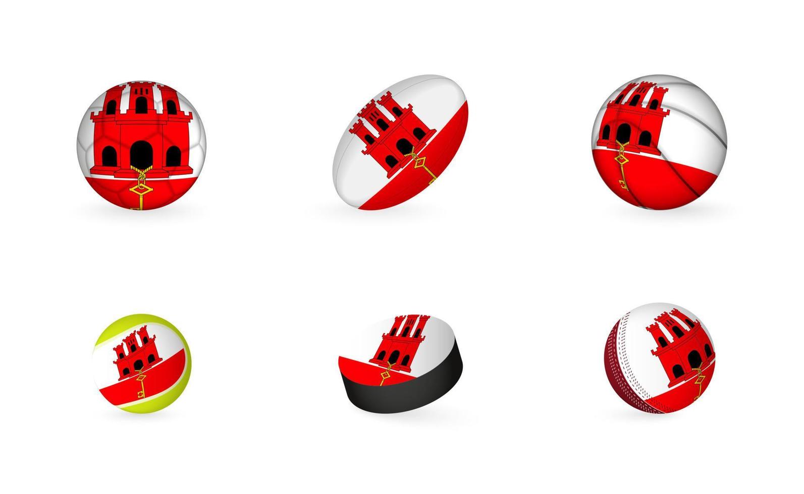 Sports equipment with flag of Gibraltar. Sports icon set. vector