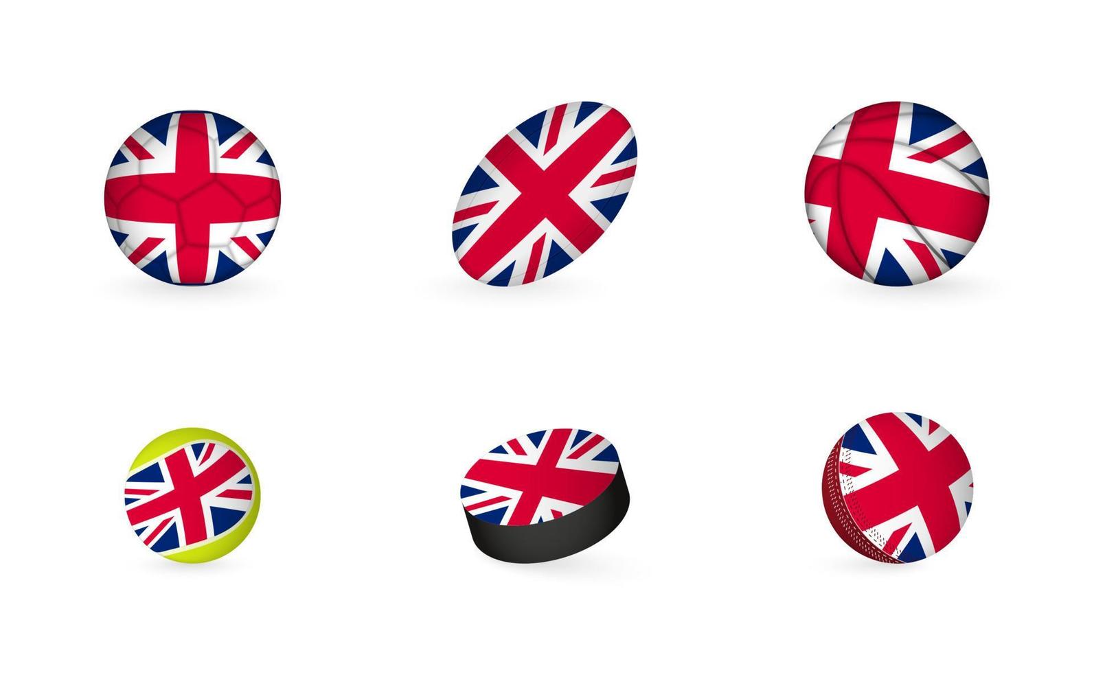 Sports equipment with flag of United Kingdom. Sports icon set. vector