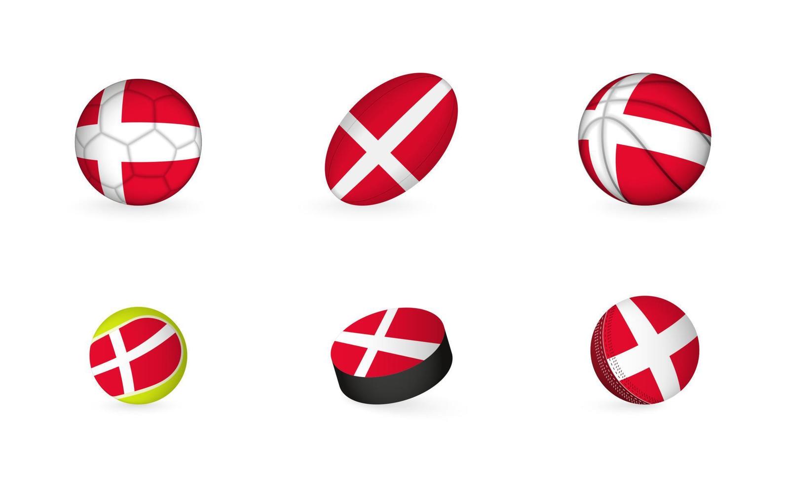 Sports equipment with flag of Denmark. Sports icon set. vector